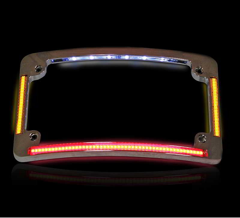 Custom Dynamics Chrome Curved License Plate Frame LED Turn Signal Harley Cru…