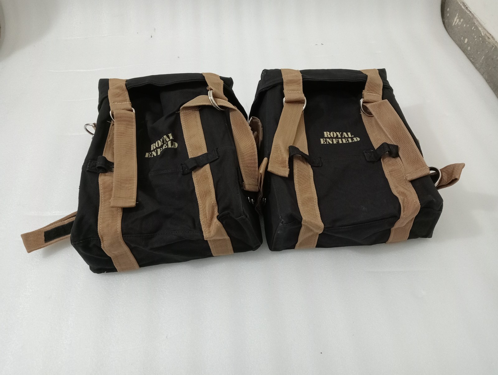 Fit ForRoyal Enfield Military Pannier Black Canvas Bags Pair For Classic 350/500