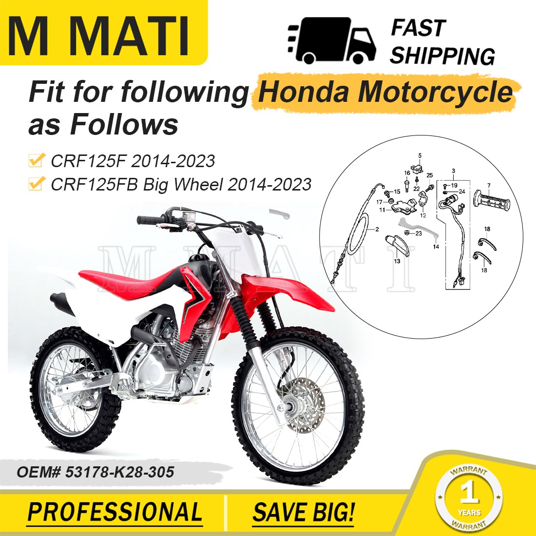 Left Hand Clutch Lever For Honda 2014-2023 CRF125 F CRF125FB 2022 53178-K28-305