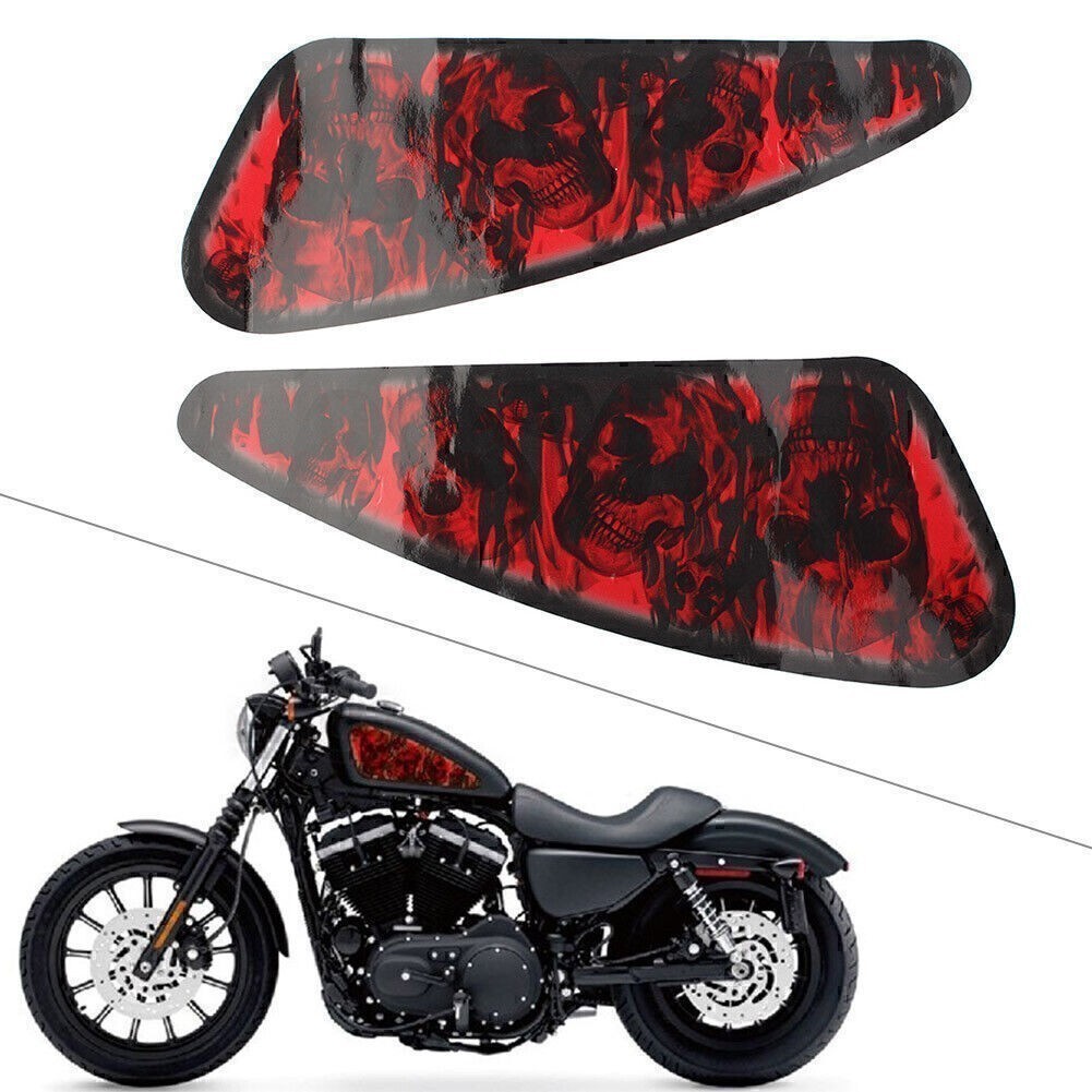 For Harley XL883 1200 2x Red Skull Motorcycle 3D Decals Fuel Gas Tank Stickers