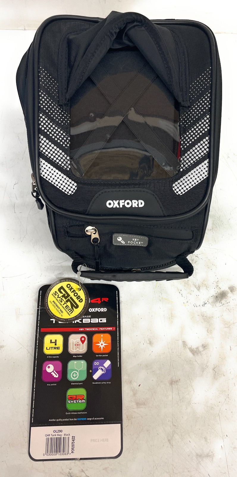 Oxford Motorcycle Bike Q4R Quick Release Compact 4L Tank Bag, Black, OL290