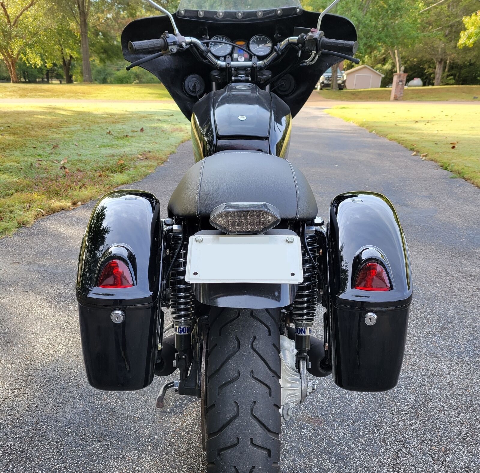 For Yamaha Cruiser Motorcycle Universal Luggage Hard Saddle Bags Black w/Light