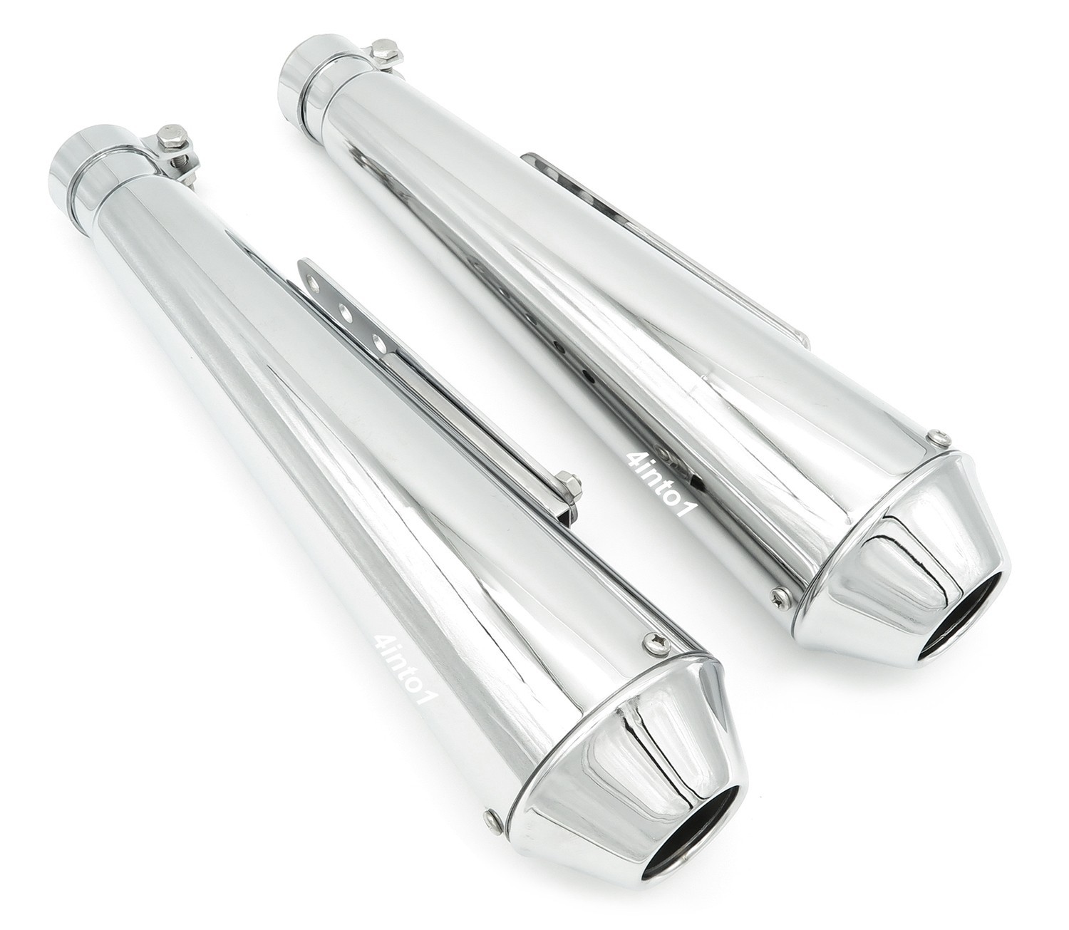 2 Pack 17″ Chrome Reverse Cone Megaphone Cafe Shorty Muffler 1.5″-1.75″ ID Inlet