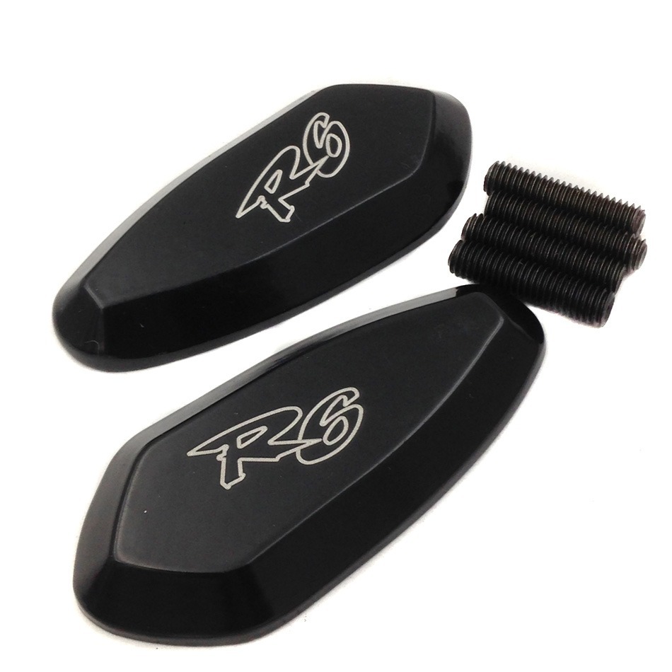 Black Mirror Block Off Base w/ R6 Logo For 2006 2007 Yamaha R6 Yzf-R6
