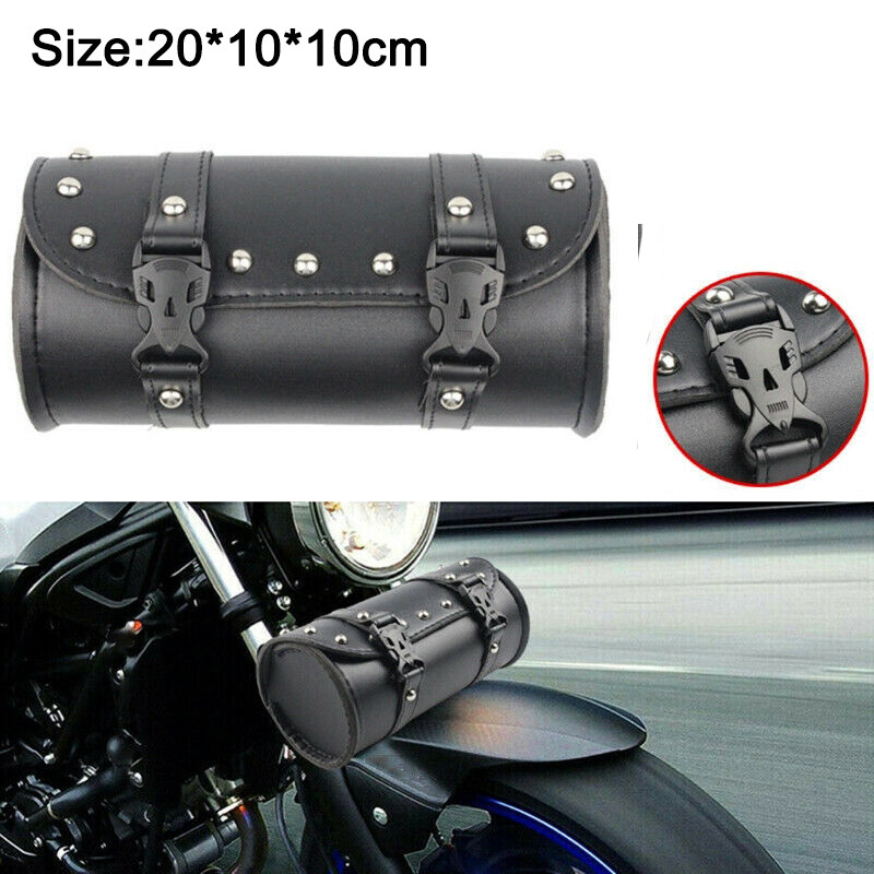 Motorcycle Front Fork Tool Bag Leather SaddleBag Storage Pouch Luggage Handlebar