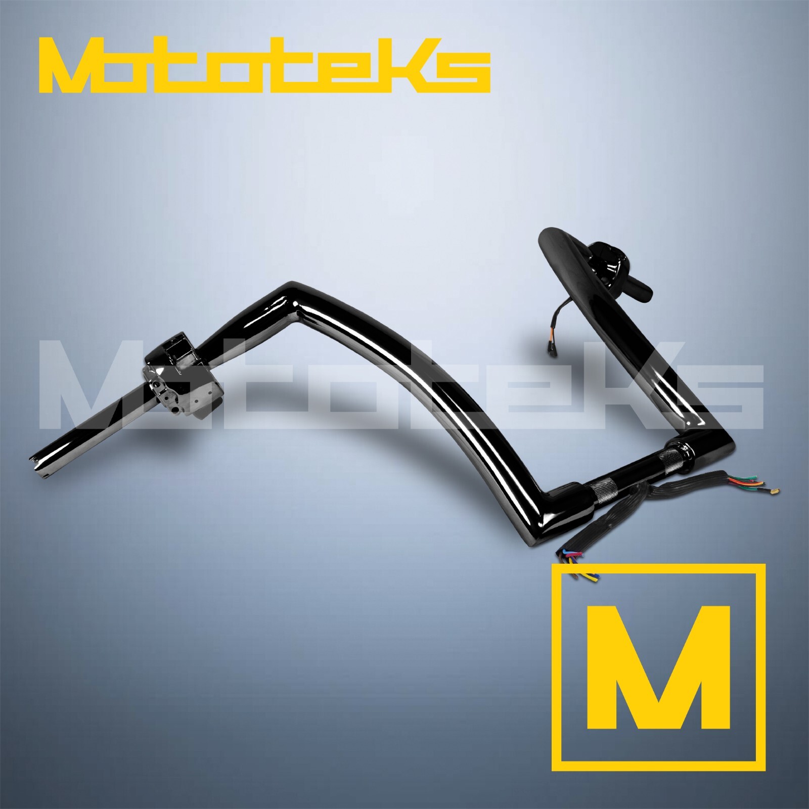 14″ BLACK PRE-WIRED BUTTON APE HANGERS BAR HANDLEBAR FAT 1-1/2″ DNA FOR HARLEY
