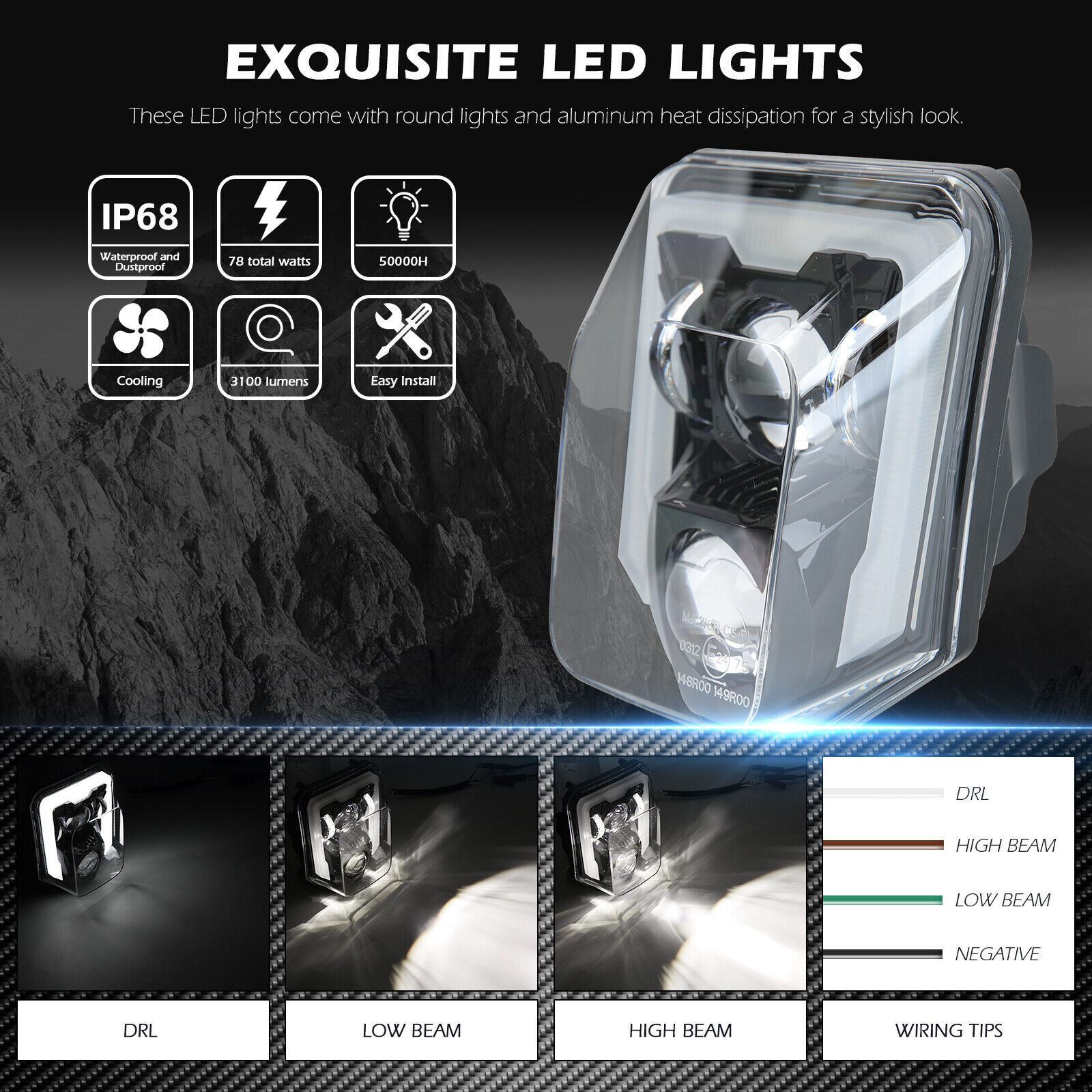 Front LED Headlight Black Projector For Husqvarna 701 Enduro Supermoto 2016-2024