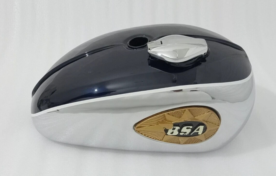 BSA A65 2 GALLON BLUE & CHROME STEEL PETROL FUEL GAS TANK+CAP 1968-1969 |Fit For