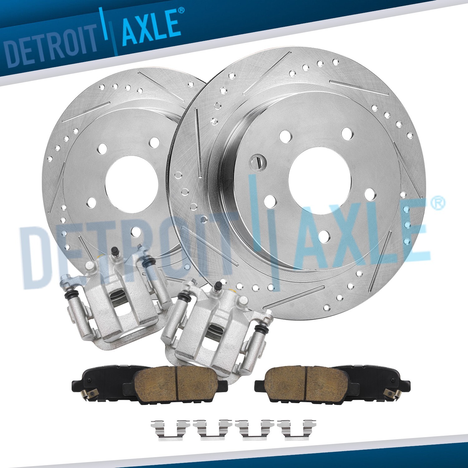 Rear Drilled & Slotted Rotors + Calipers Brake Pads for Infiniti G35 Nissan 350Z