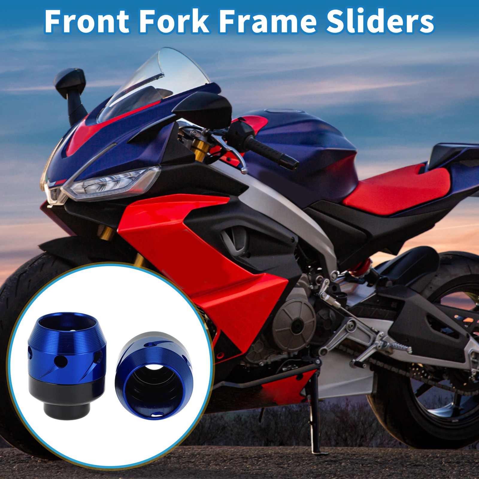 Motorcycle Front Fork Frame Sliders Falling Protection Aluminum Alloy Blue 2 Pcs