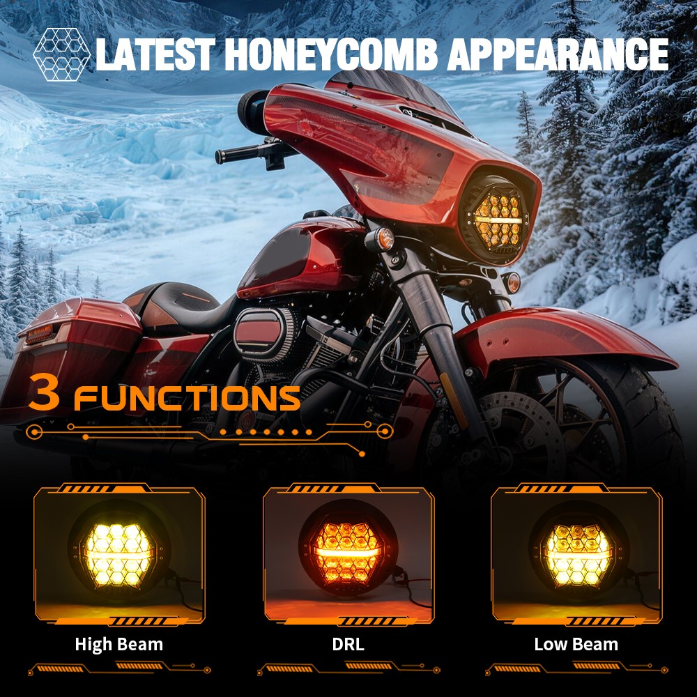 Yellow Lens for Harley Street Glide 2006-2023 7″ Round LED Headlight w/DRL Hi-Lo