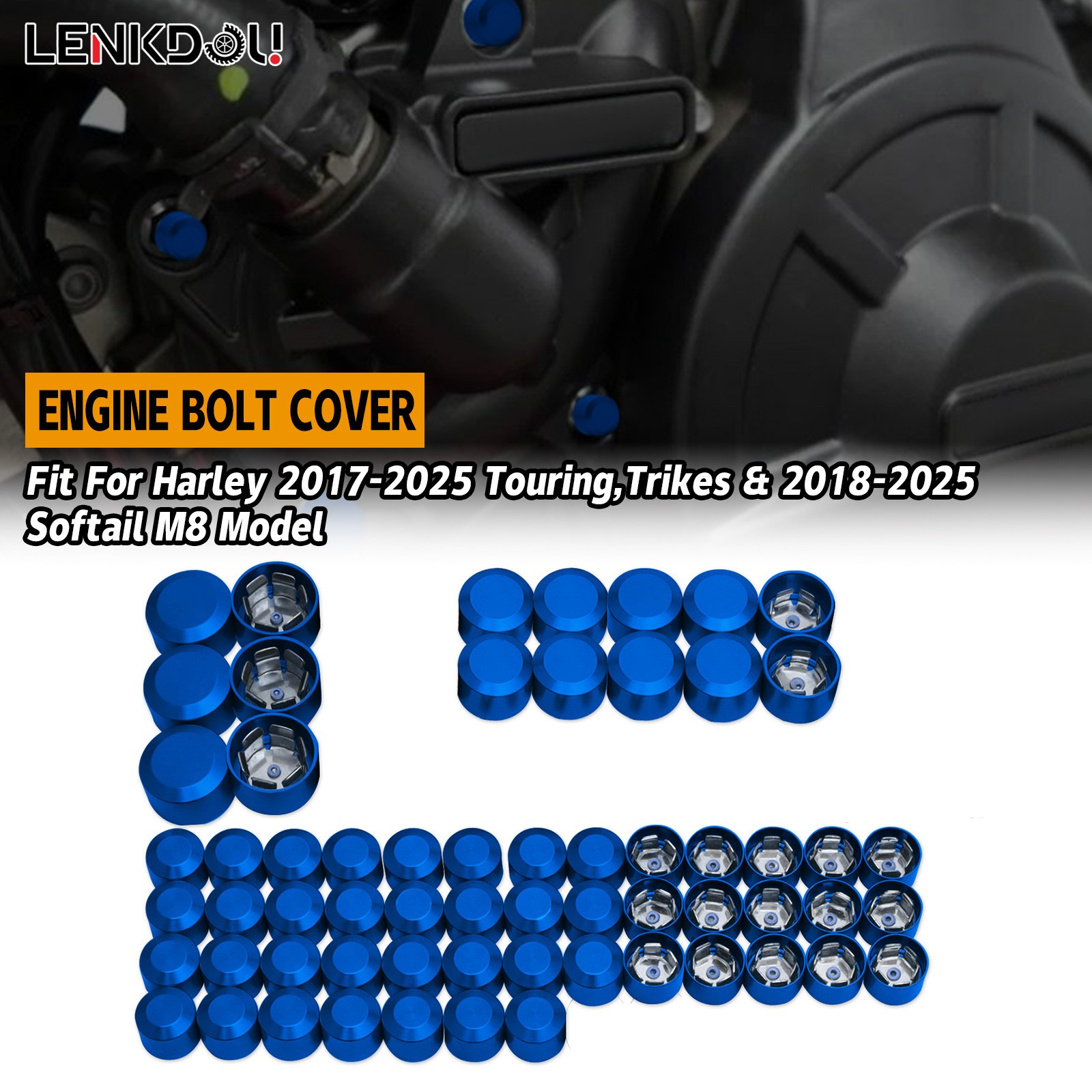 Blue Engine Bolt Cover Caps Kit For Harley M8 Touring Road King Street Glide 17+