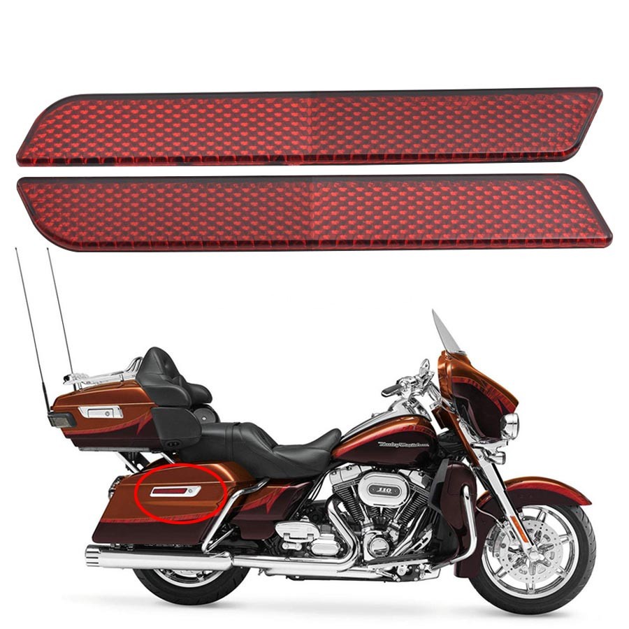 1pair Red Hard Saddle Bag Latch Cover Reflectors For Harley Electra Glide 96-13