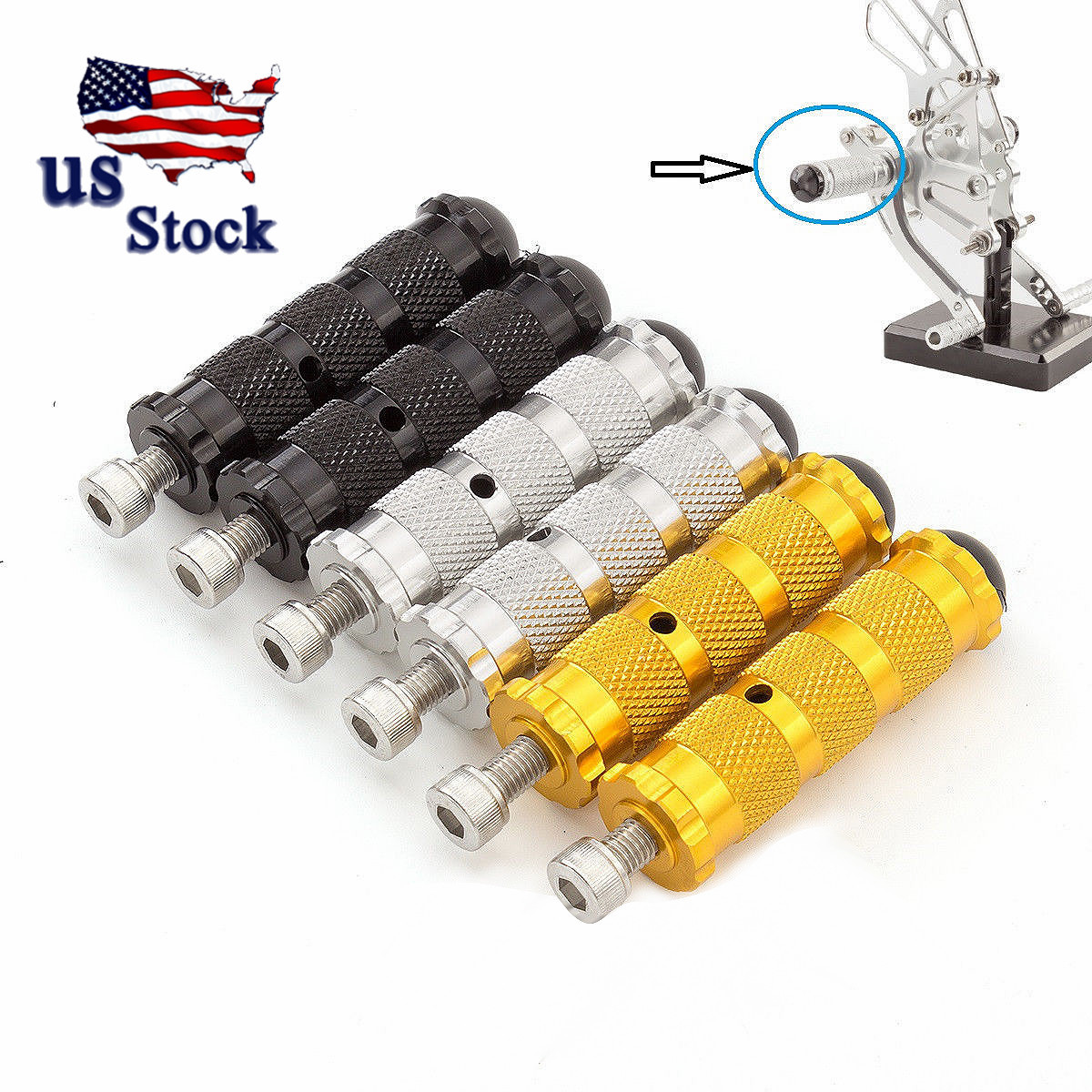 FXCNC USA Universal Footpeg Rider Foot Rest Pegs Set Rearset Pedal Bike Silver