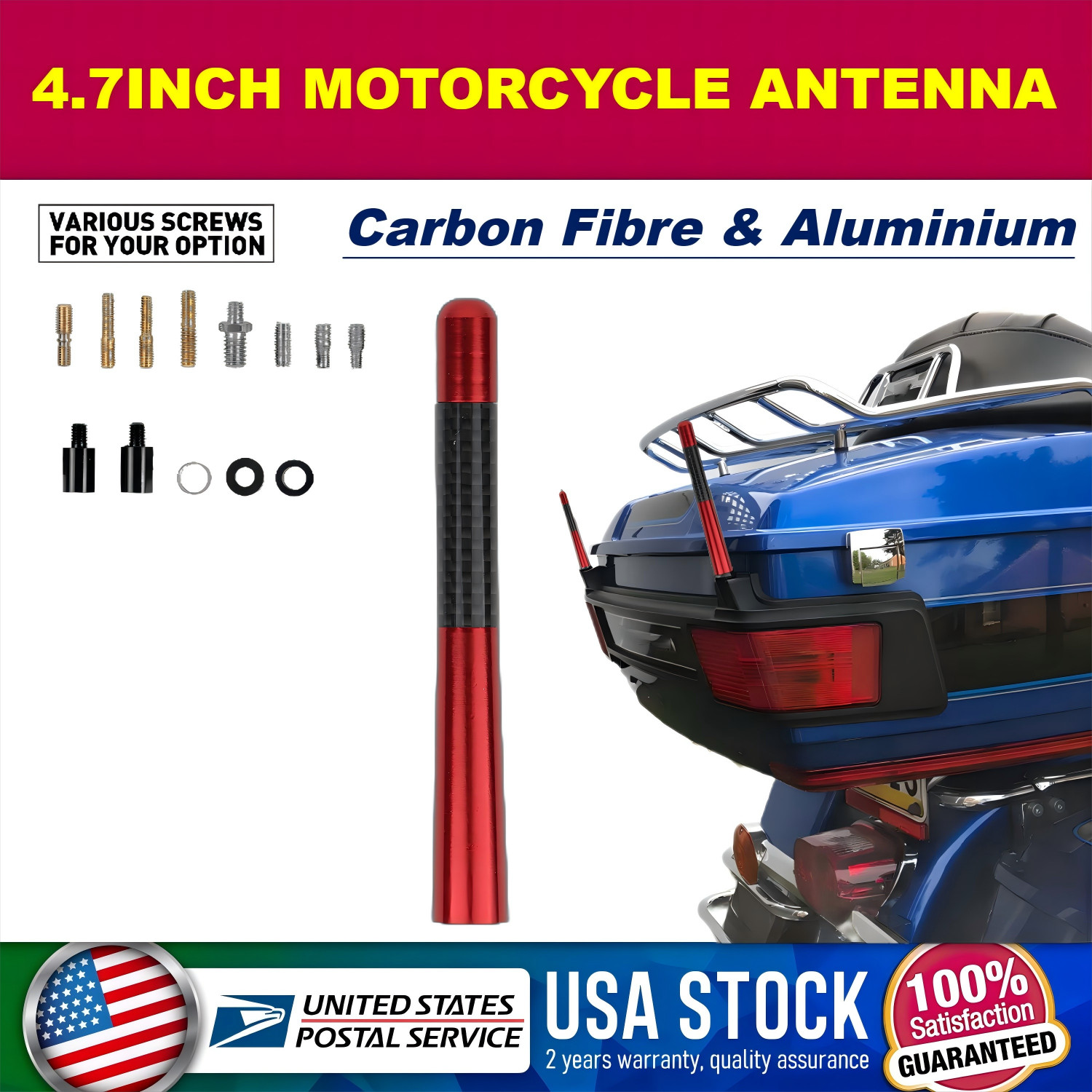 Motorcycle 4.7” Antenna Mast For Harley Davidson Road Street Electra Tour Glide
