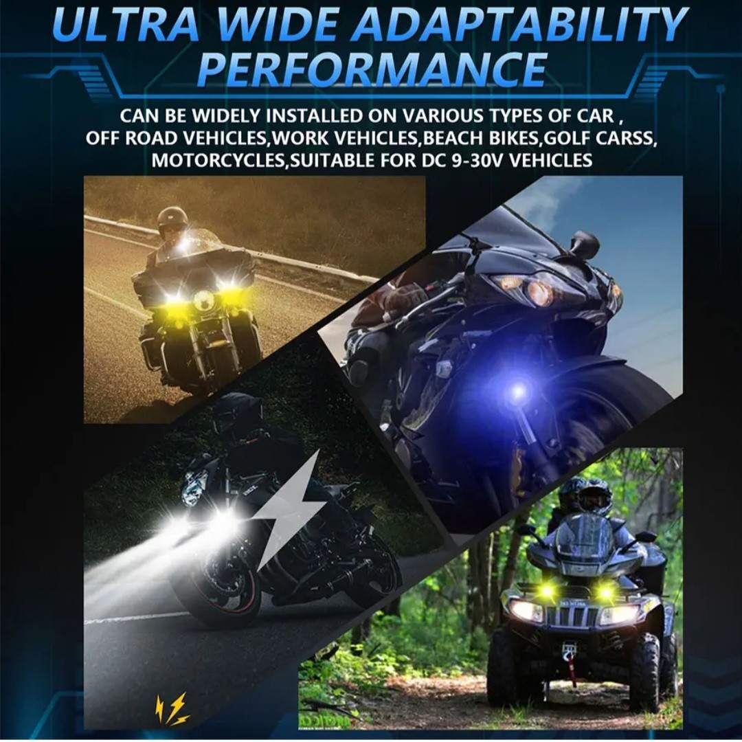 Waterproof Motorcycle LED Fog Lights Spot Light with Switch Easy to Install