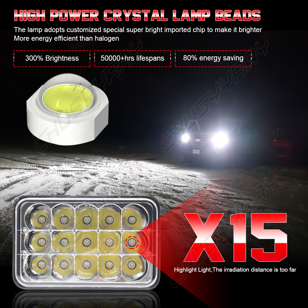 Motorcycle Rectangular 4X6inch LED Headlight Projector High Low Beam Sealed