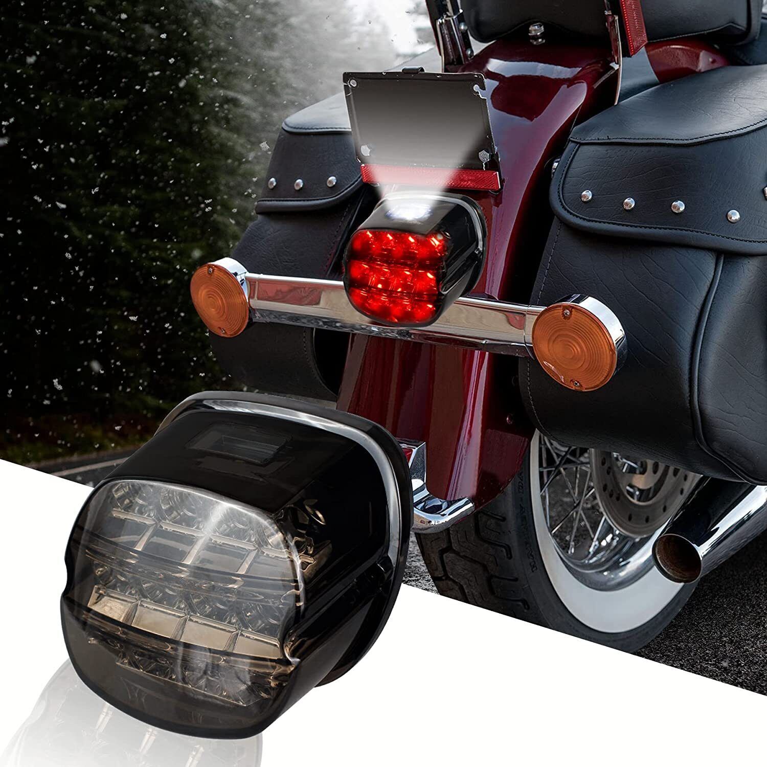 Motorcycle Smoked Lens Tail Rear LED Light Brake Lamp For Harley Softail Fatboy