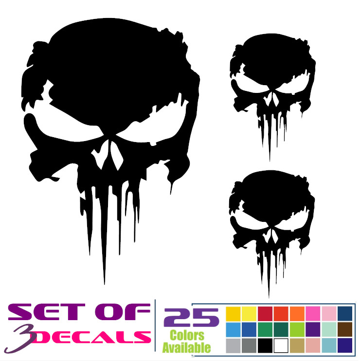 x3 Distressed Punisher Skull Motorcycle bike Helmet Stickers Decal kit [SK17]