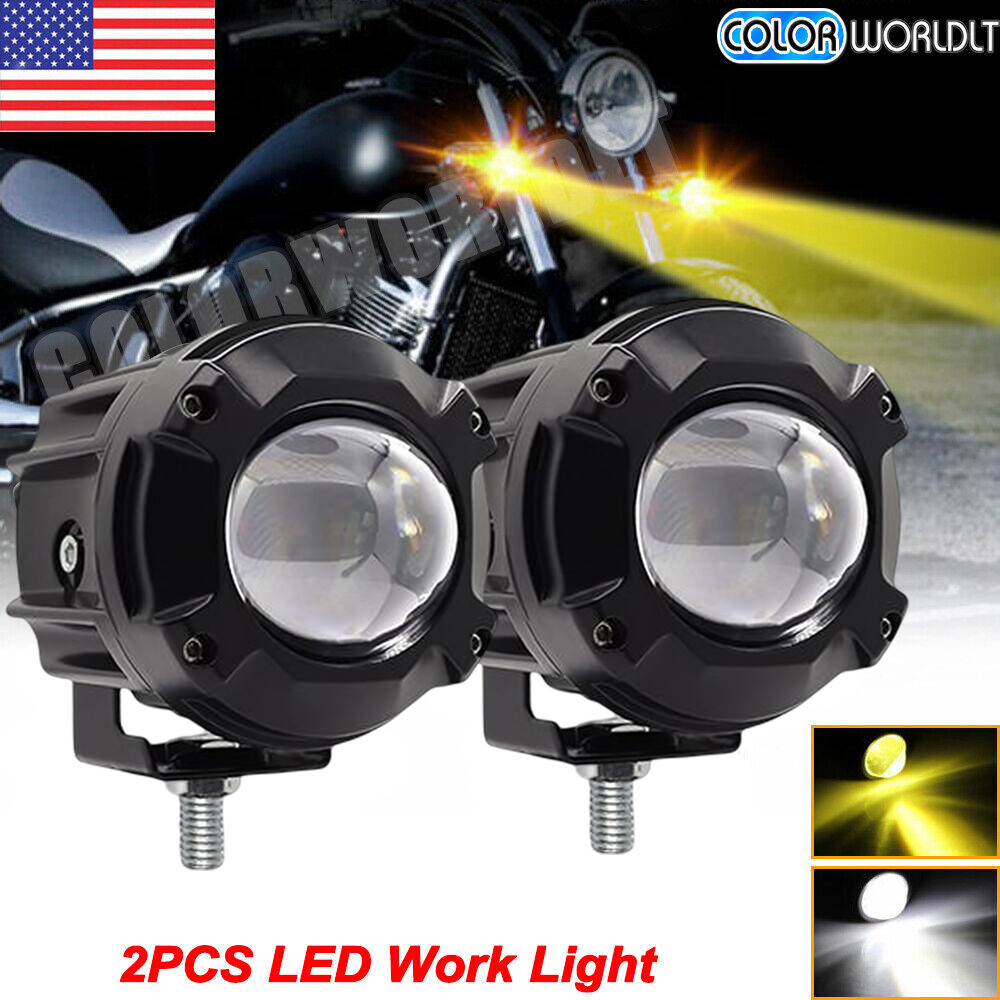 2X 60W LED Spot Light Motorcycle Headlight Driving Fog Lamp Yellow/White Strobe