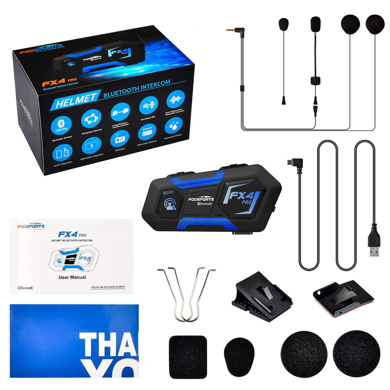 FX4 PRO Bluetooth Interphone Motorcycle Helmet Intercom Headset 4Riders FM Radio