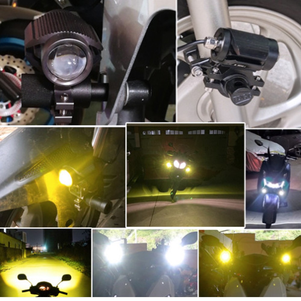 LED Motorcycle Headlight Yellow White Hi/Lo Spot Light Driving Fog Lamp ATV IP68