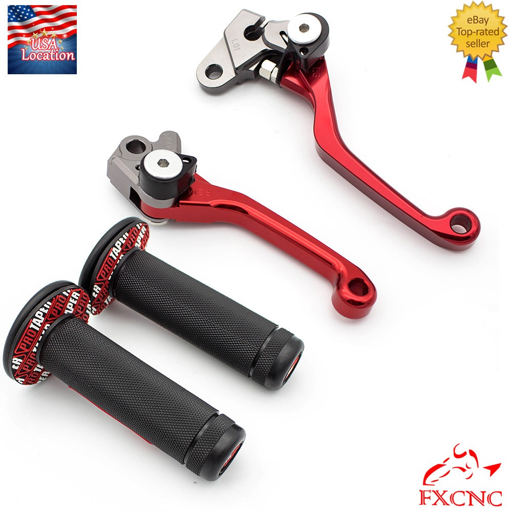 For Honda CRF250F 2019-2023 Red Clutch Brake Levers & Grips Handle Dirtbike Set