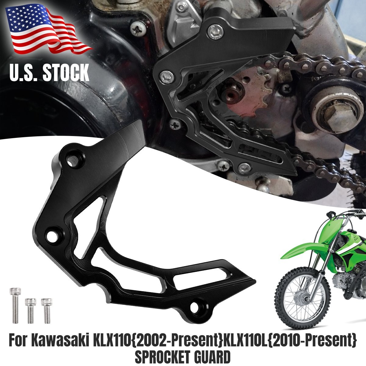 Front Sprocket Guard Cover Black Aluminum For Kawasaki KLX110 KLX110L 2002-2021