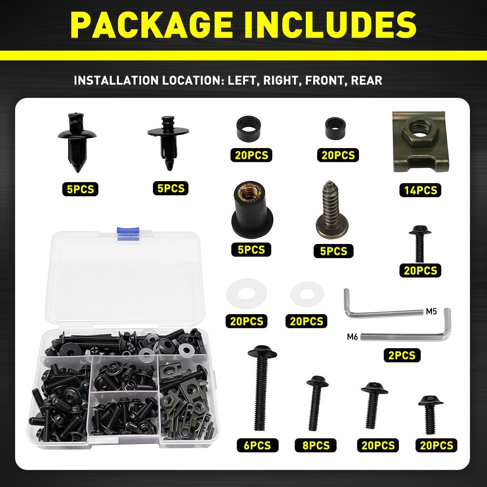 Colorful Fasteners Bolts Nut Clips Black 190 Pcs Motorcycle Fairing Bolt Kit
