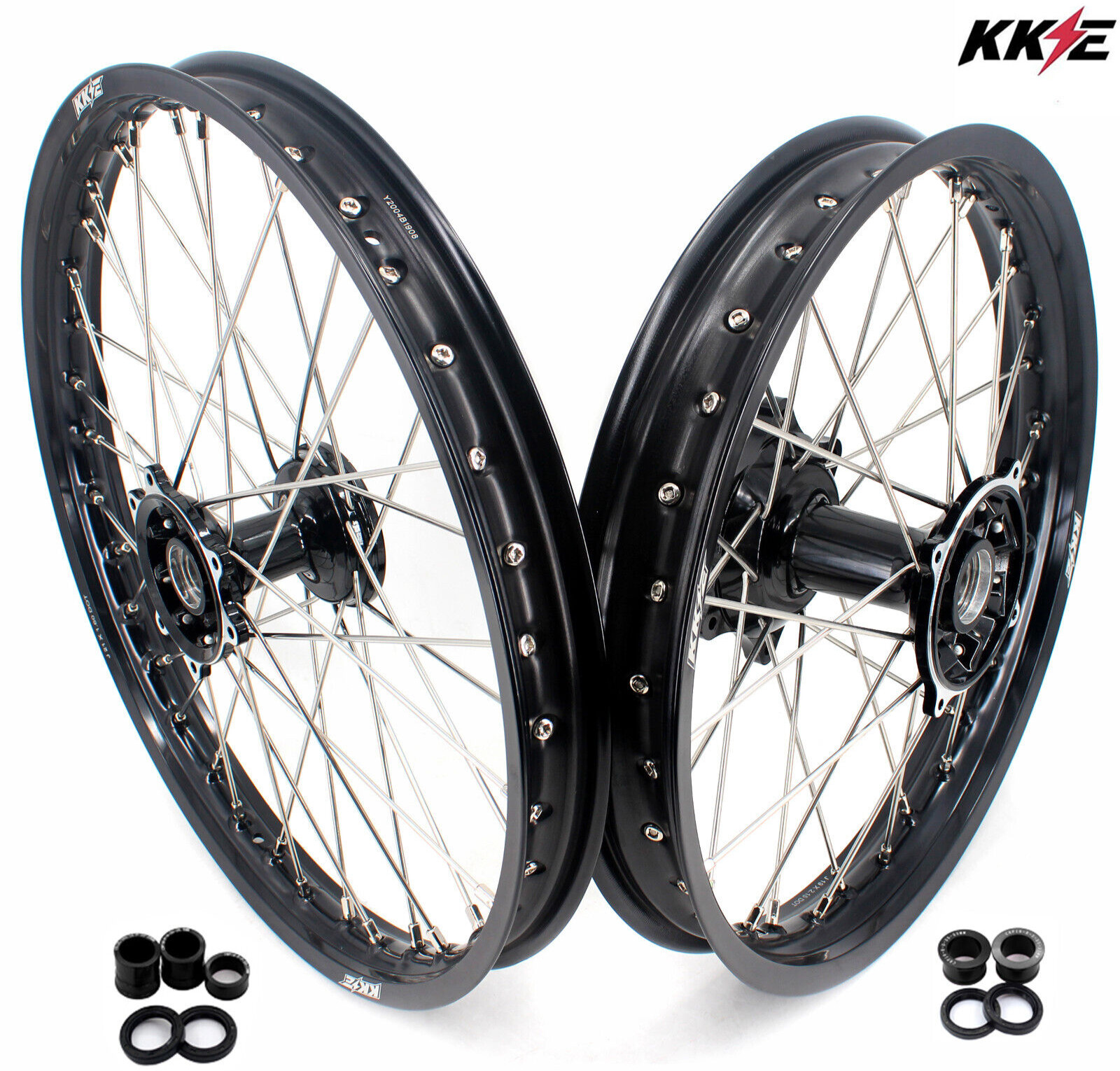KKE 21/19” Cast Wheels Rims Fit Honda CR125R CR250R CR500R 1995-2001 Black Hub