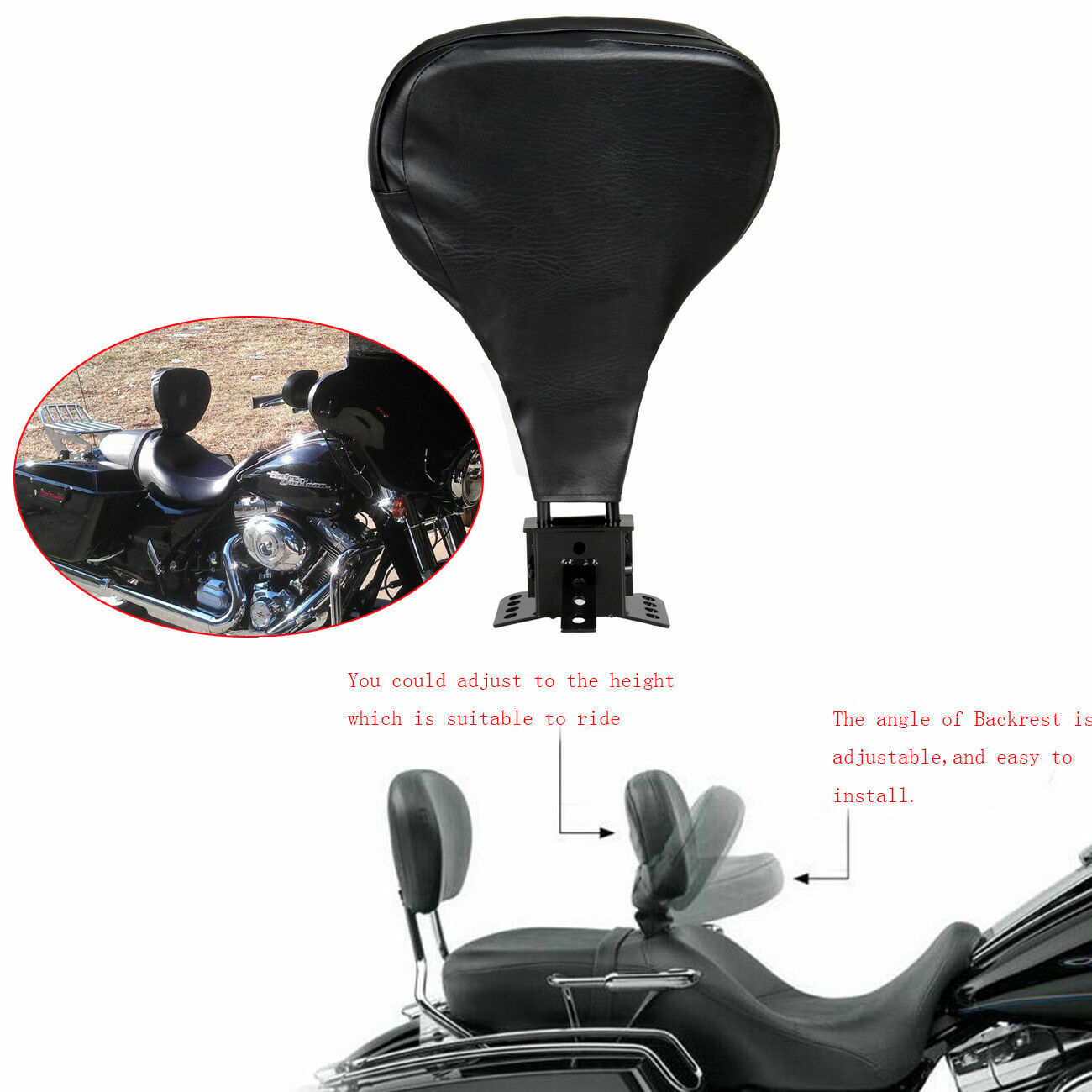 Black Adjustable Driver Rider Backrest For 2009-2023 Harley Touring quick attach