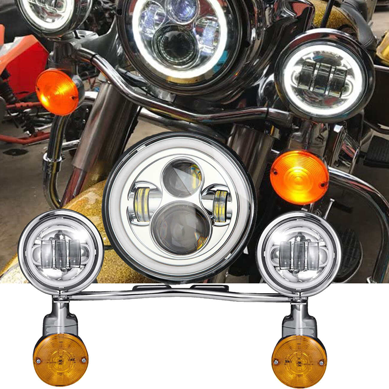 7″ LED Headlight & 4.5″ Fog Passing Lights Combo For Honda Shadow 1100 VT1100