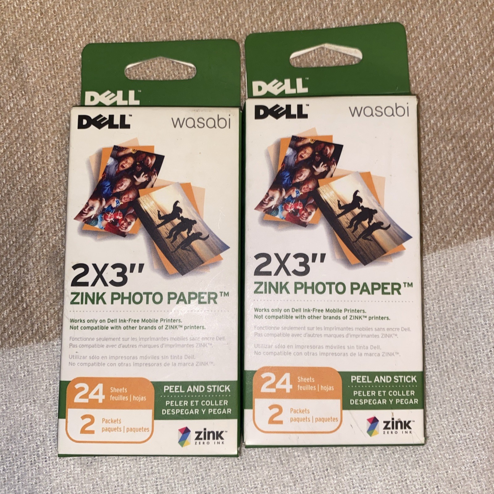 Dell Wasabi P/N: M262K 2×3″ ZINK Photo Paper 48 Sheets NEW! + 24 sheets boxopen