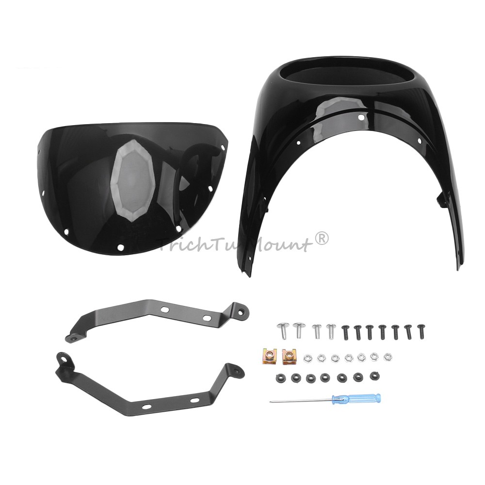 Gloss Black 7″ Round Headlight Windshield Fairing Cover Fit For Cafe Racer Honda
