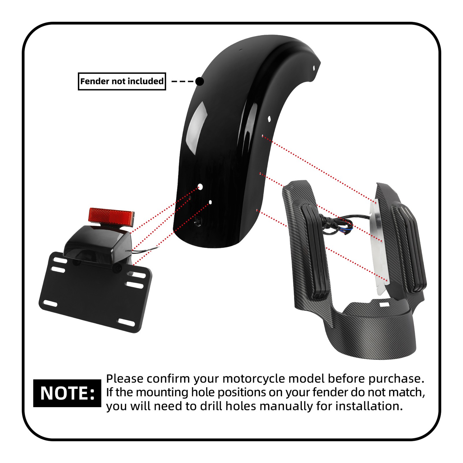 Vivid Black Rear Fender Fascia Fit For Harley Road King Street Glide 2014-2024