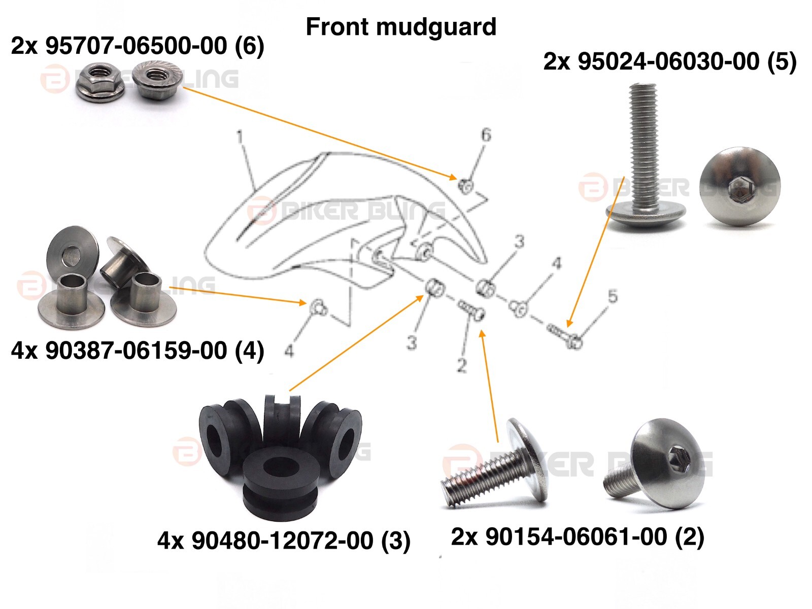 Yamaha YZF R6 1999-2002 stainless steel fairing bolts with rubber nuts & clips