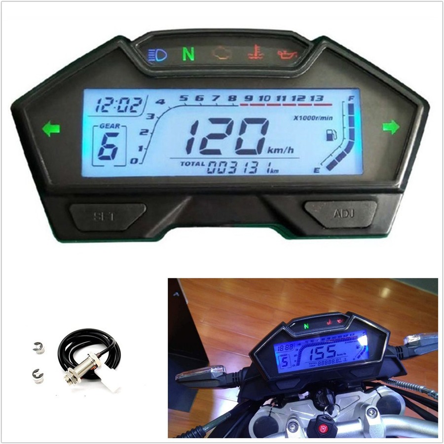 13000RPM 9-16V Motorcycle LCD Digital Speedometer Odometer Gear Indicator Meter