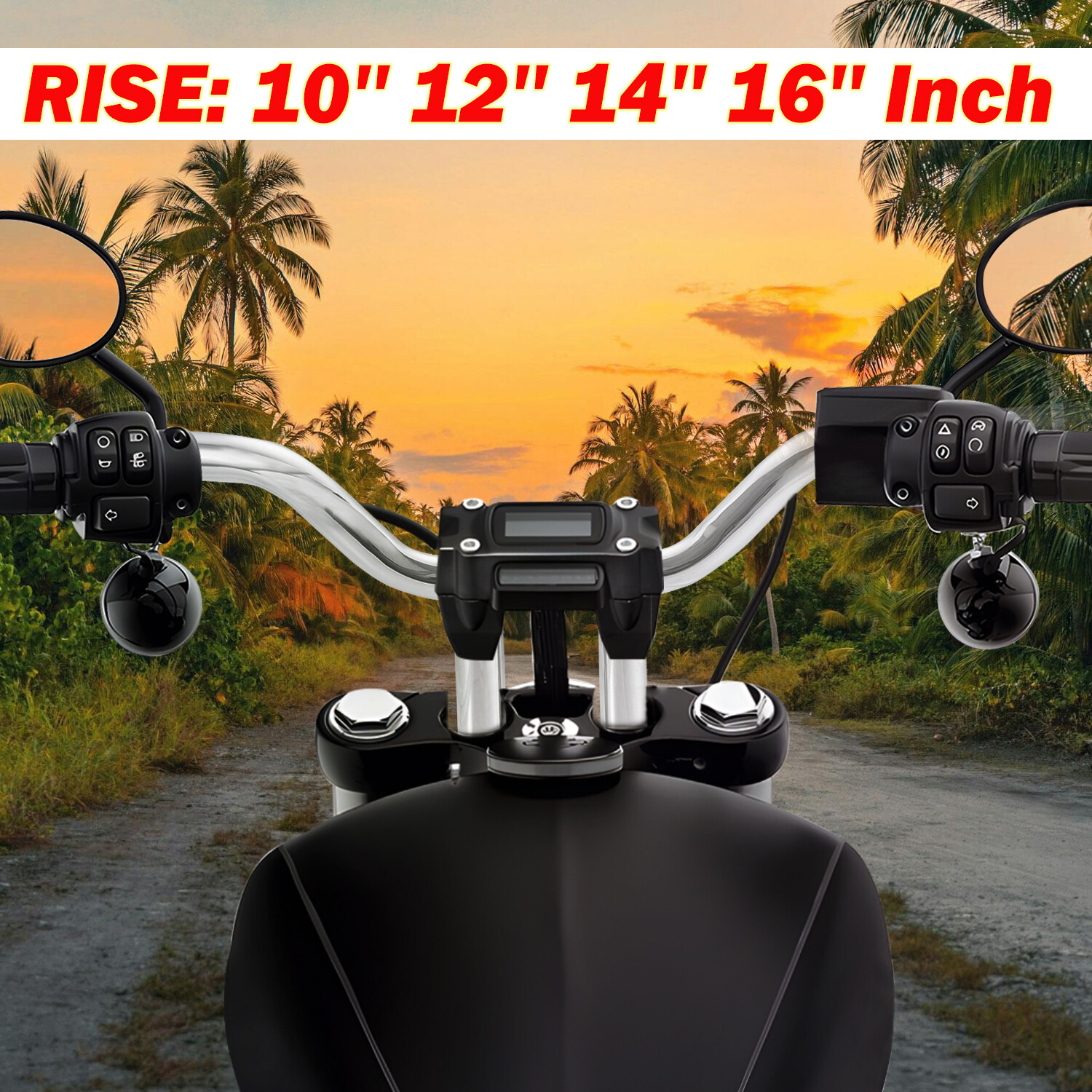 10″ 12″ 14” 16″ Gloss Black Pre-Drilled Handlebar T-Bar For Harley Dyna Softail