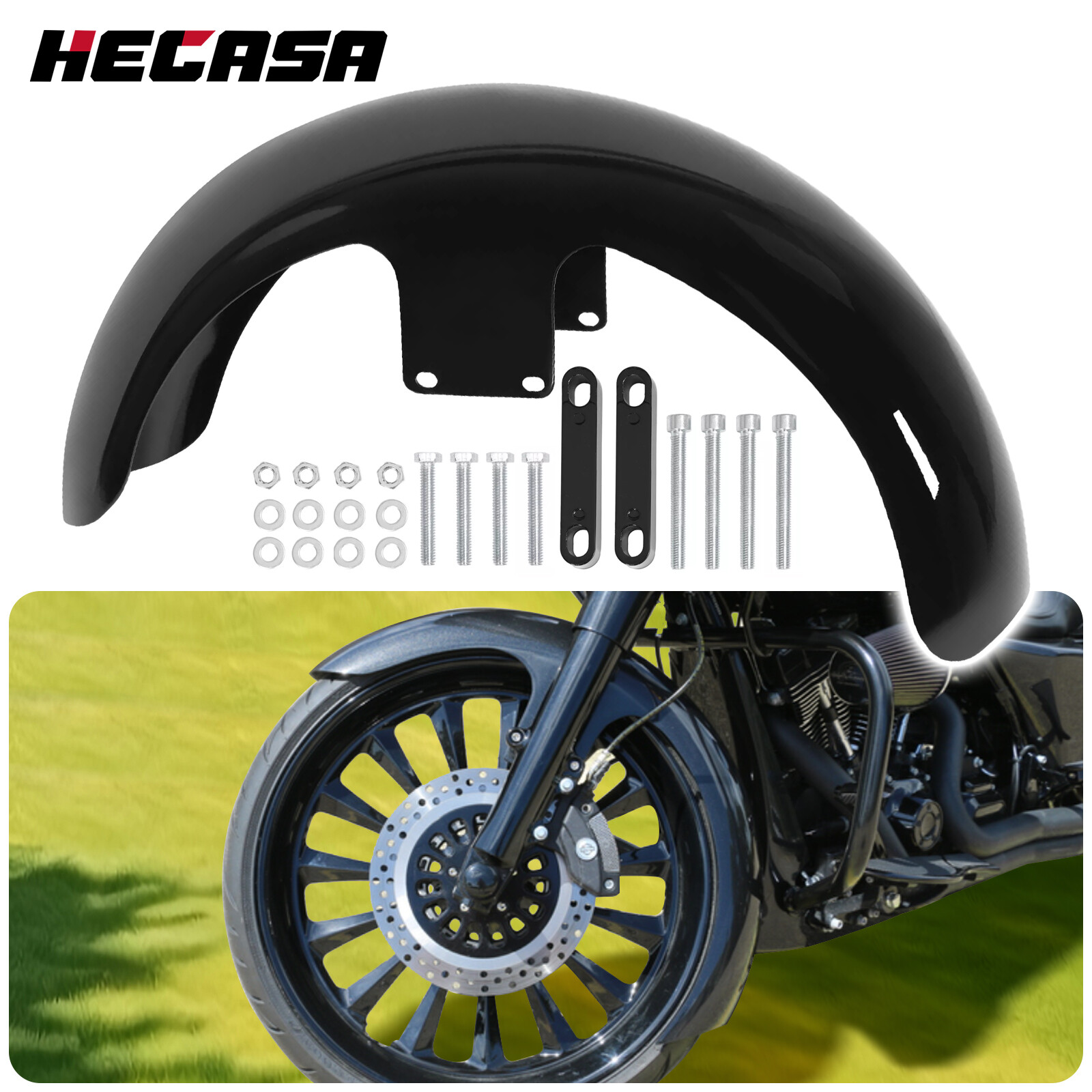 Steel 19″ Wrap Front Fender Black For Harley Touring Street Road Glide