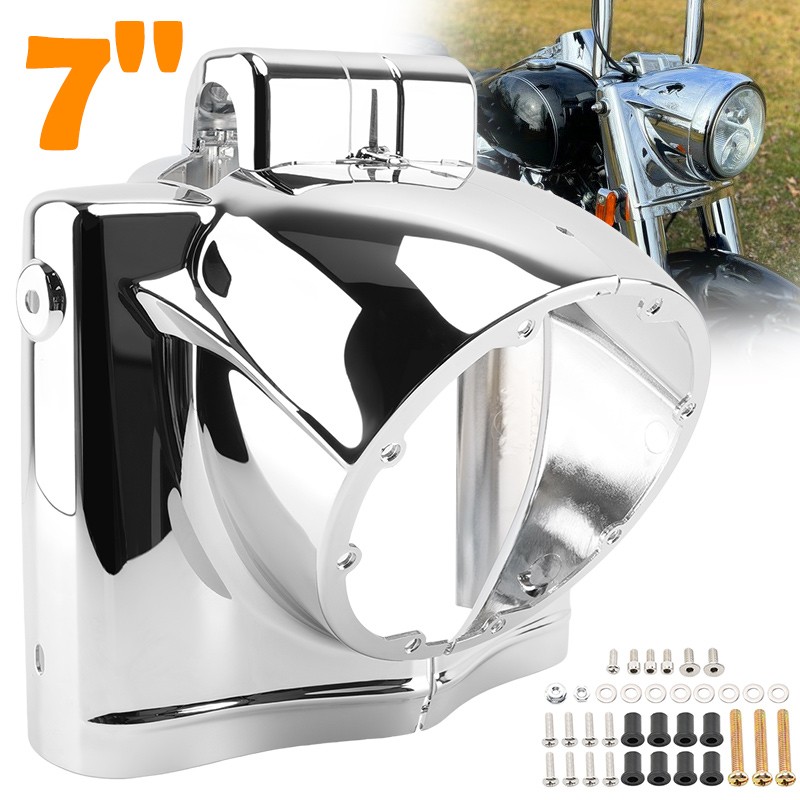 Chrome 7″ Round Headlight Nacelle Cover For Harley Road King Classic 2014-2023