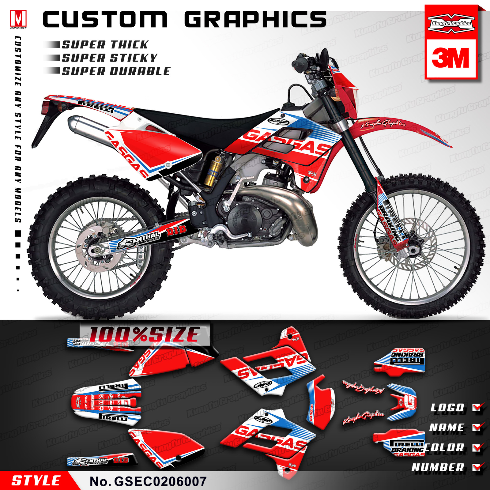 Kungfu Graphics MX Decal for GAS GAS EC 125 200 250 300 2002 2003 2004 2005 2006