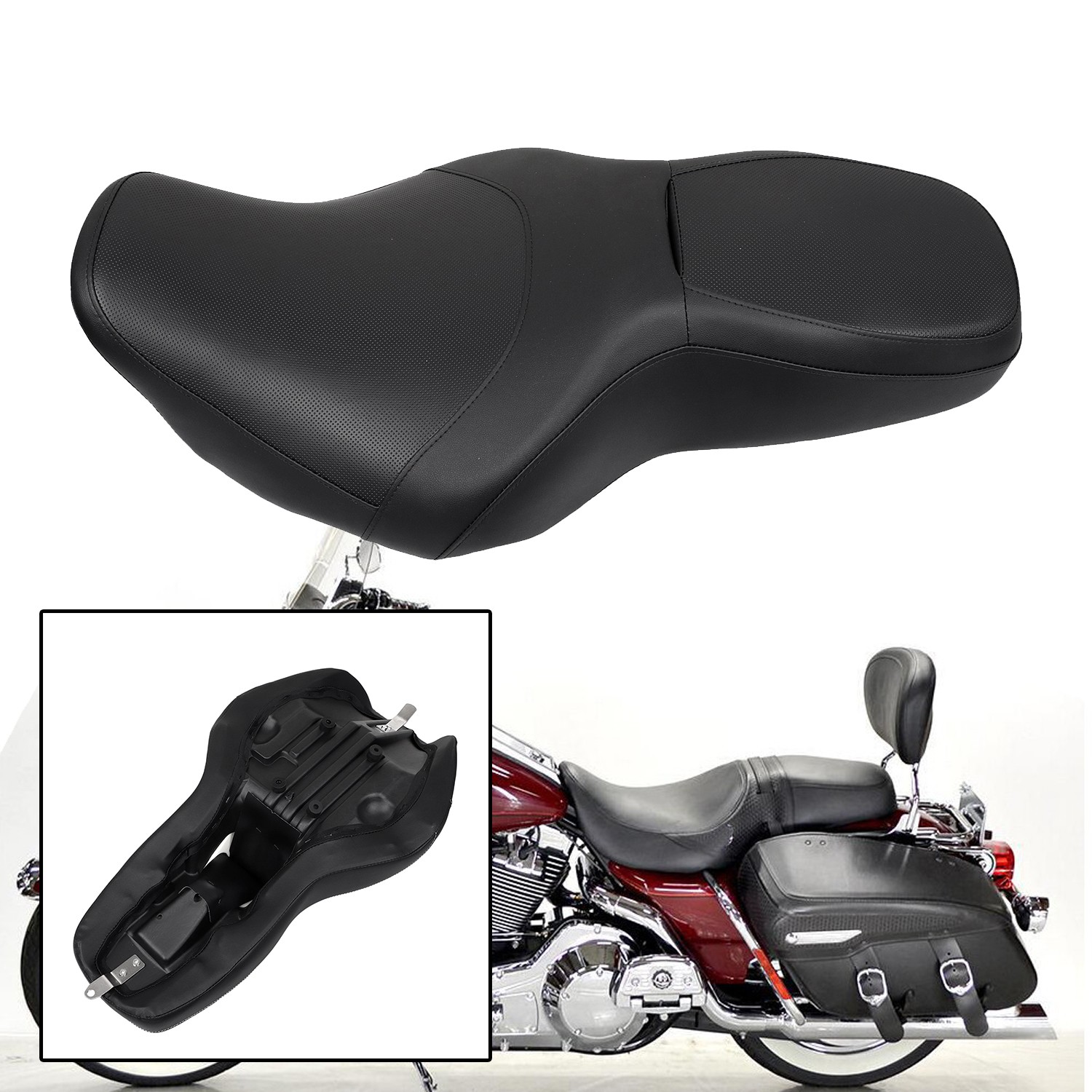 Black Driver Passenger 2-Up Seat For Harley Road King Custom FLHRS Classic FLHRC