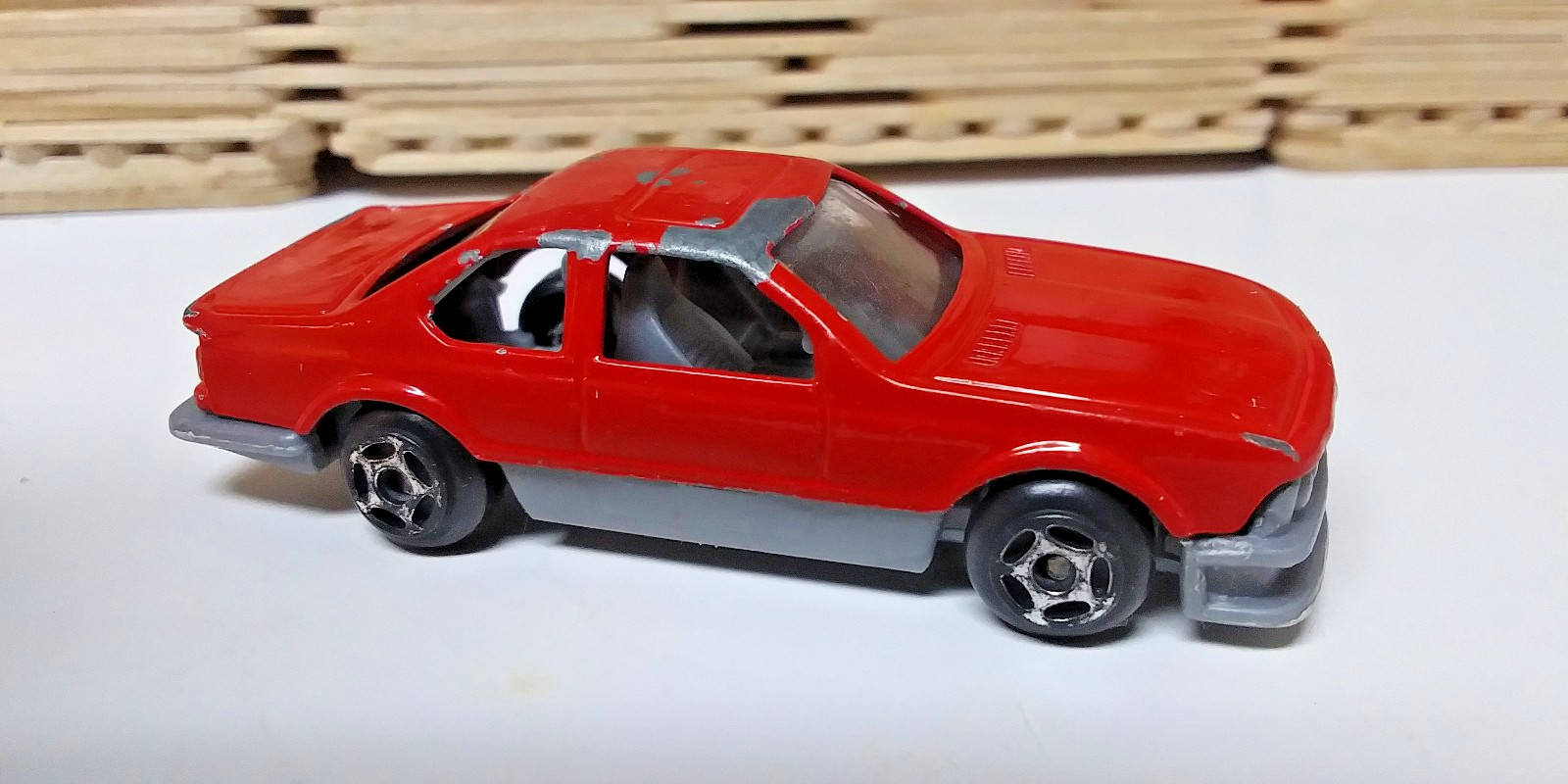 Vintage Red Metal and Gray Plastic Car 1068