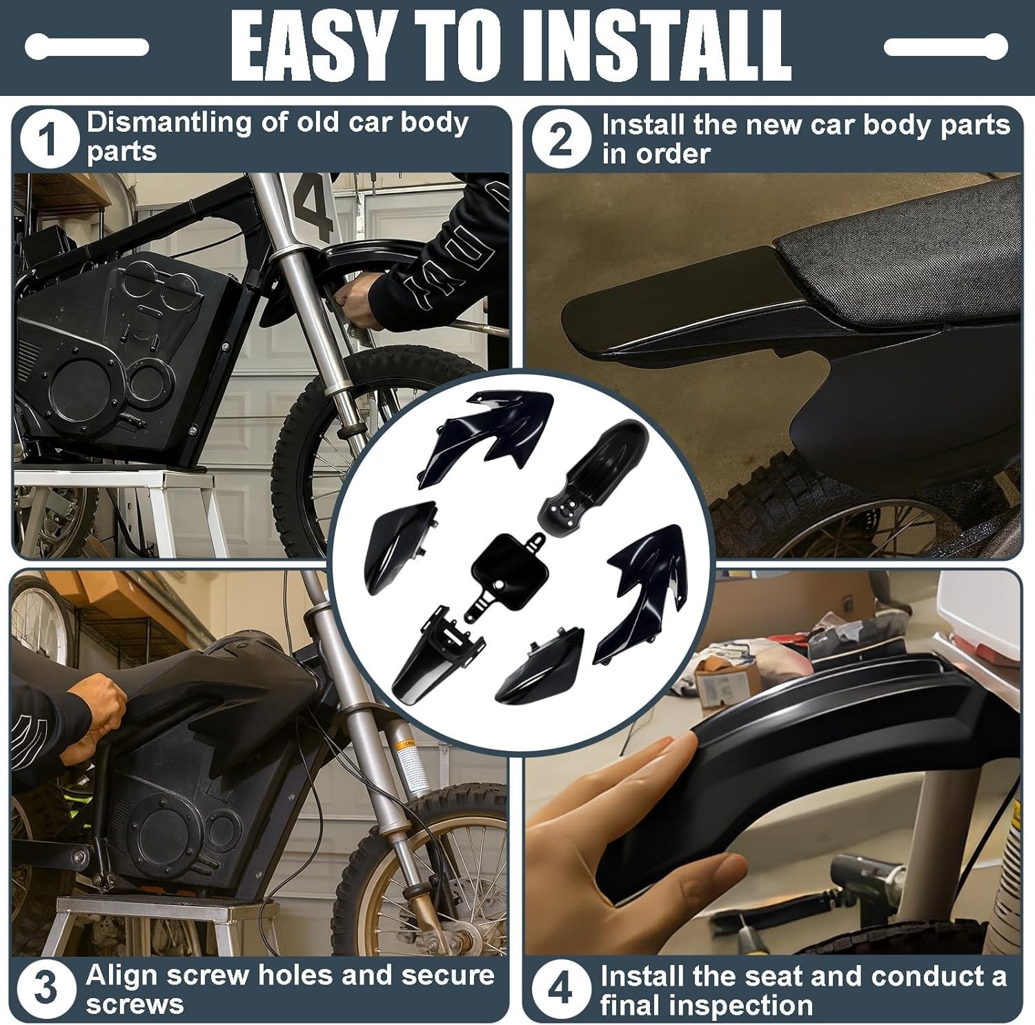 CRF50 Black Fender Fairing Body Work Set, Plastic Body Fender Kit for XR50 XR 50