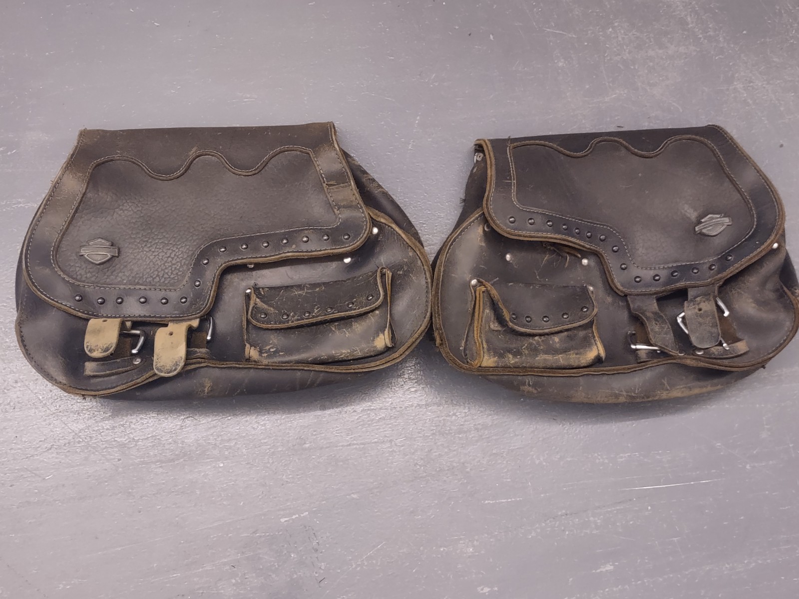 Genuine Harley Davidson Motorcycle Black Leather Saddlebags Unique & Rare !!