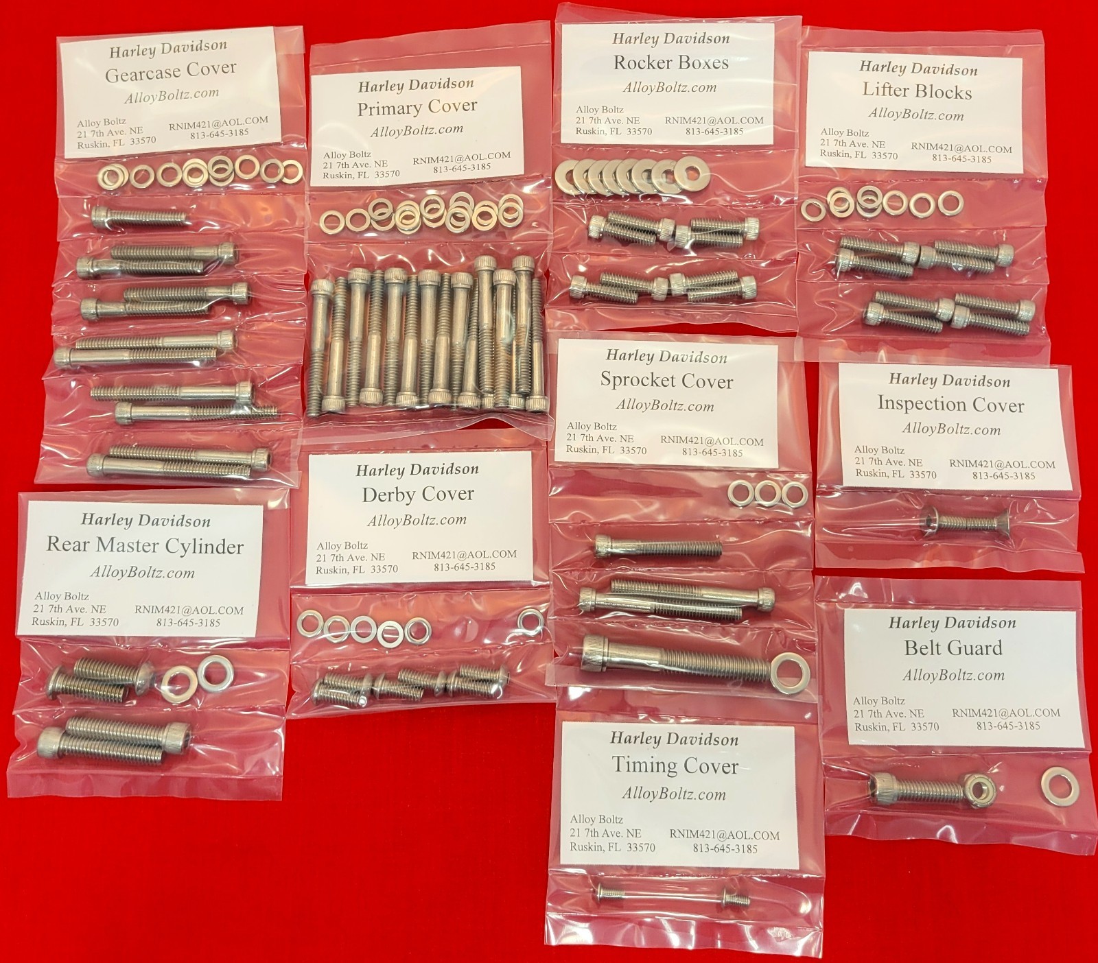 2004 & UP HARLEY SPORTSTER POLISHED STAINLESS STEEL ENGINE GEARCASE BOLT KIT SET