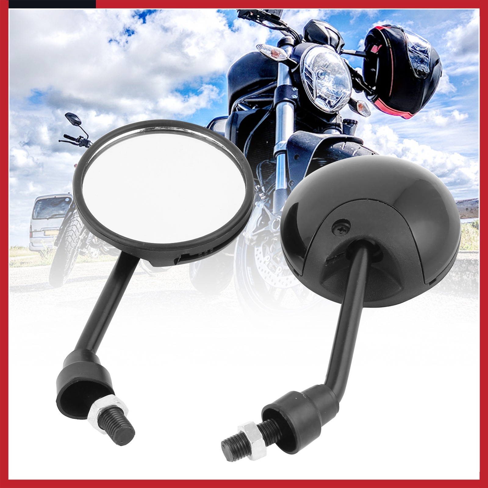 1Pair Front 10mm 0.39″ Thread Dia Motorcycle Rear View Mirror Round Universal