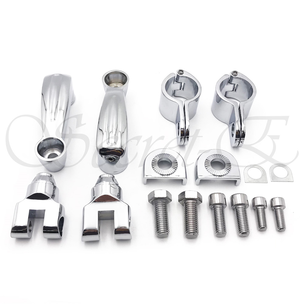 Chrome 360 Adjustable Highway FootPeg Mounting Kit For 1.5″ Harley Engine Guard
