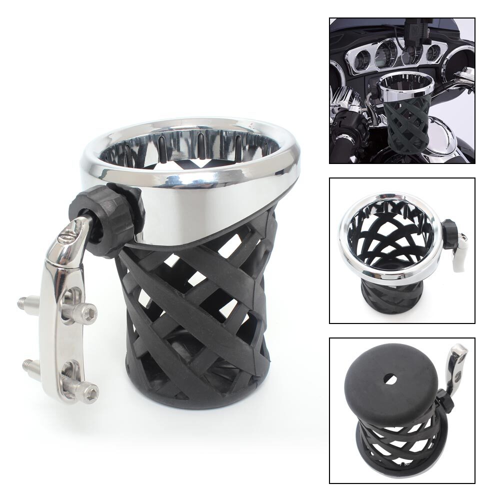 Motorcycle Handlebar Drink Cup Holder w/Mesh Basket Mount For Harley Universal