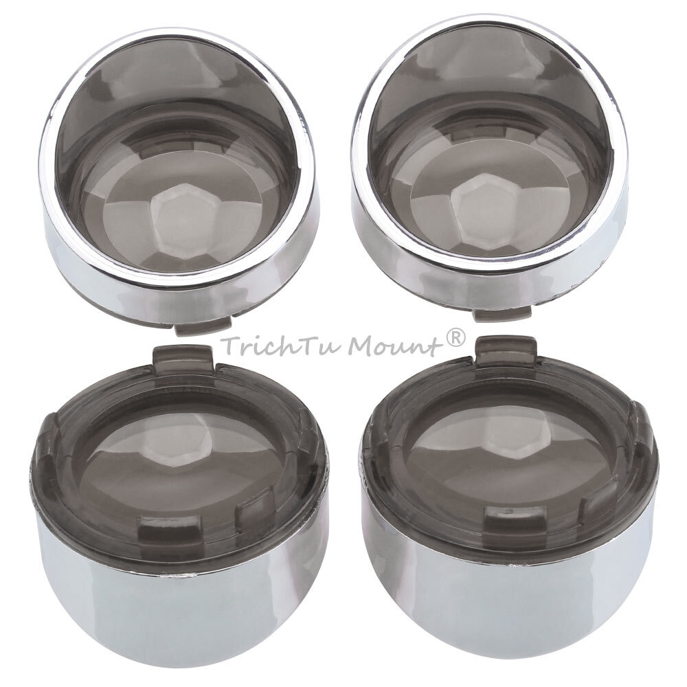 4pcs Smoke Turn Signal Lens Covers w/Chrome Bezel Visors For Harley Softail Dyna